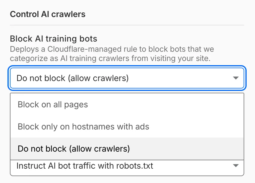 Your site, your rules: new AI traffic options for all customers